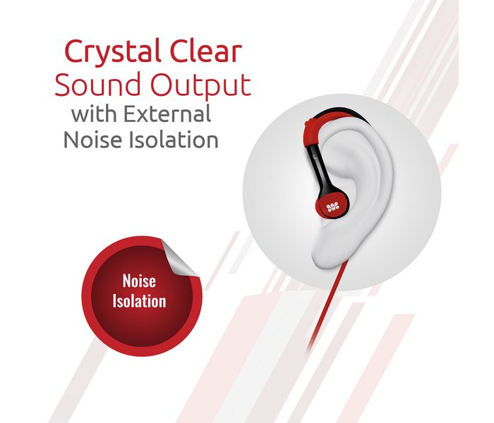 Promate Natty Universal Sporty Over the Ear Gear Buds Headphone with Noise Cancelling, Red - Zoom Image 1