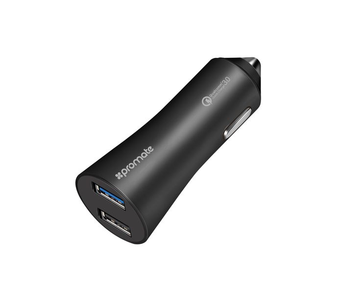 Promate Robust-QC3 Car Charger with Qualcomm Quick Charge 3.0 Dual USB Port, Black - Zoom Image 8