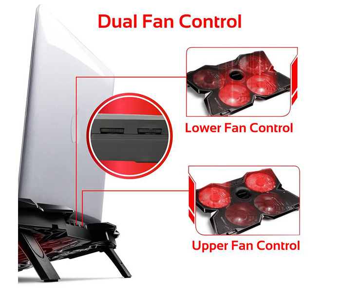 Promate AIRBASE-3 Ergonomic Laptop Cooling Pad with Silent Fan Technology - Black - Zoom Image 5