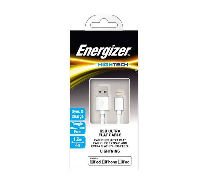 Energizer C21UBLIGWH4 1.2 Meter Hightech Flat Lightning USB Cable - White - Zoom Image 1