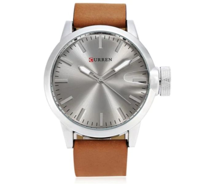 Curren 8208 Casual Analog Quartz Watch For Men Silver And Brown - Zoom Image 2