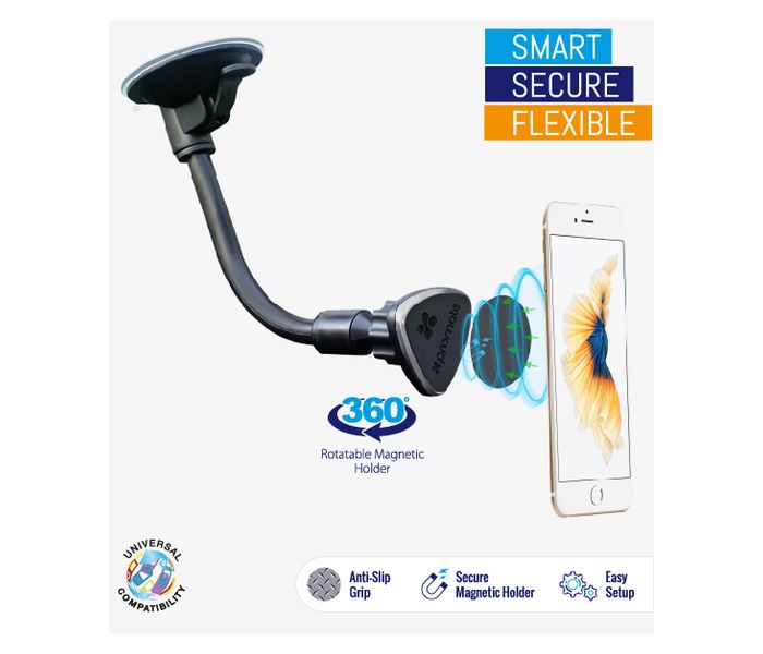 Promate MagMount 360 Rotatable Magnetic Car Glass Mount Stand Holder Clip with Suction Cup - Black - Zoom Image 6