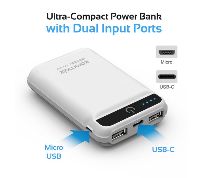 Promate Card-10LT 10050 mAh Fast Charging Power Bank with 2.1A Dual USB Port, White - Zoom Image 4