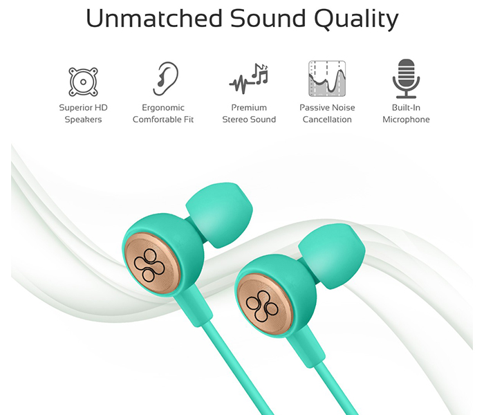 Promate Flano Lightweight Ergonomic High Definition Stereo Earphones - Green - Zoom Image 2