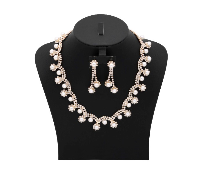 Kavani 18K Gold Plated Loops Design Pearl Drop Necklace Set with Earrings 33038 - Zoom Image 1