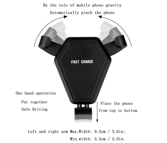 QFC-3H Qualcomm Charge 7.5W Gravity Car Air Mount Holder with Qi Wireless Charger Black - Zoom Image 4