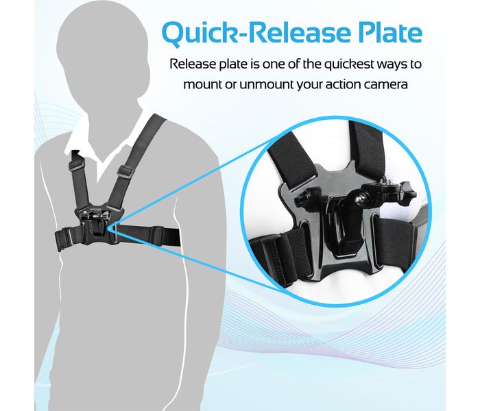 Promate ChestMount-1 Adjustable Action Camera Chest Harness Mount, Black - Zoom Image 4