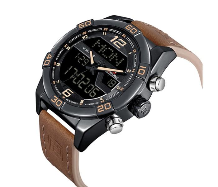 Naviforce 9128 Dual Display Leather Chronograph Alarm Sport Watch for Men Brown - Zoom Image 1