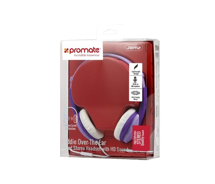 Promate Jamz Kiddie Over-The-Ear Wired Stereo Headset with HD Sound, Purple - Zoom Image 4