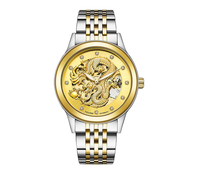 Tevise 9006-Dragon Hollow Dragon Mechanical Watch - Gold & Dial - Zoom Image