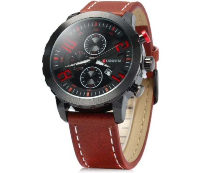 Curren 8193 Date Display Quartz Watch With Leather Strap For Men Red - Zoom Image 1