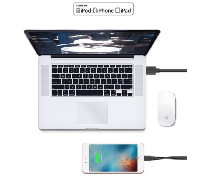 1 Meter Lightning 8 Pin USB Rapid Charging Cable for all Apple IOS Devices LC7 - Black - Zoom Image 1