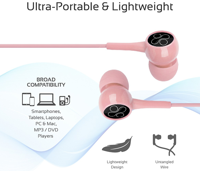 Promate Bent Dynamic In Ear Stereo Wired Earphone with Mic - Pink - Zoom Image 3