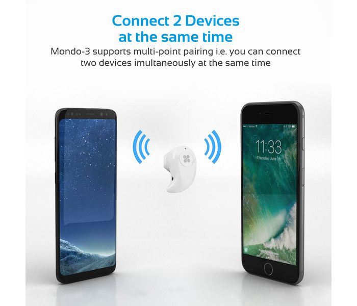 Promate Mondo-3 Lightweight Mini Wireless Mono Earphone with HD Sound Quality, White - Zoom Image 3