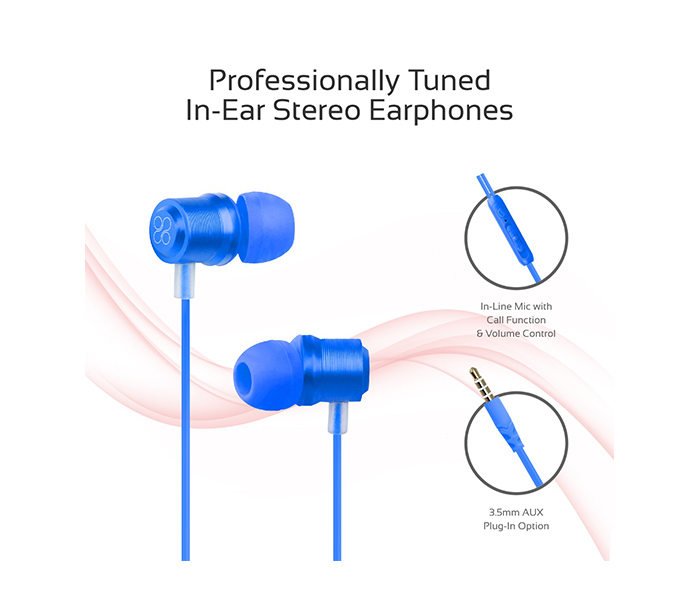 Promate Travi Dynamic In-Ear Stereo Earphones with In-Line Microphone - Blue - Zoom Image 1