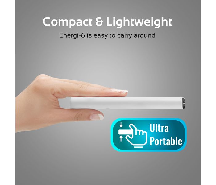 Promate Energi-6 6000 mAh Ultra Compact Portable Power Bank with 2.1A USB Port, White - Zoom Image 3