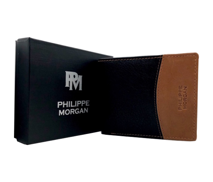 Philippe Morgan PM020 Men Leather Bifold Wallet - Black & Beige - Zoom Image 3