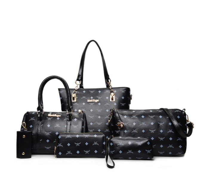 6 Piece Womens Zipper Personality Animal Prints Handbag Set APH77 Black - Zoom Image 1