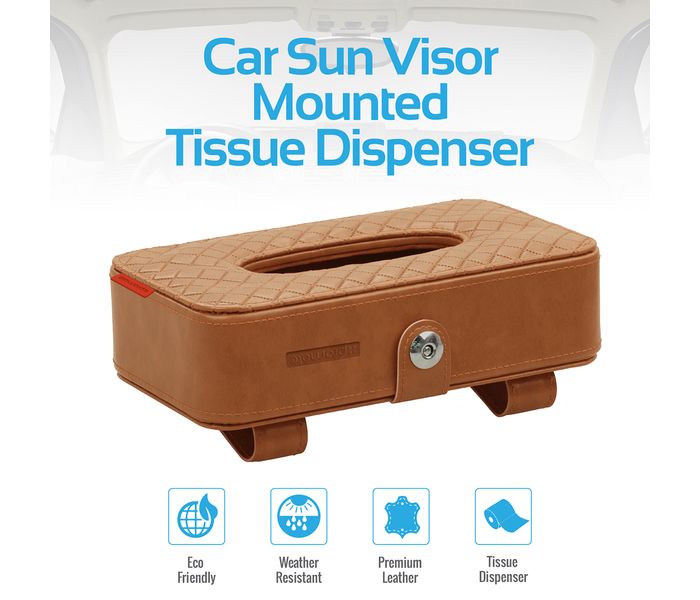 Promate TissueBox PU Leather Clip Car Sun Visor Tissue Box Holder for Facial Tissue & Other Napkin Papers - Brown - Zoom Image 1