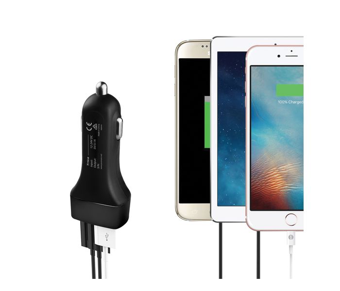 Promate Trica Ultra Fast Lightweight Universal Car Charger with 3 Port USB, Black - Zoom Image 3