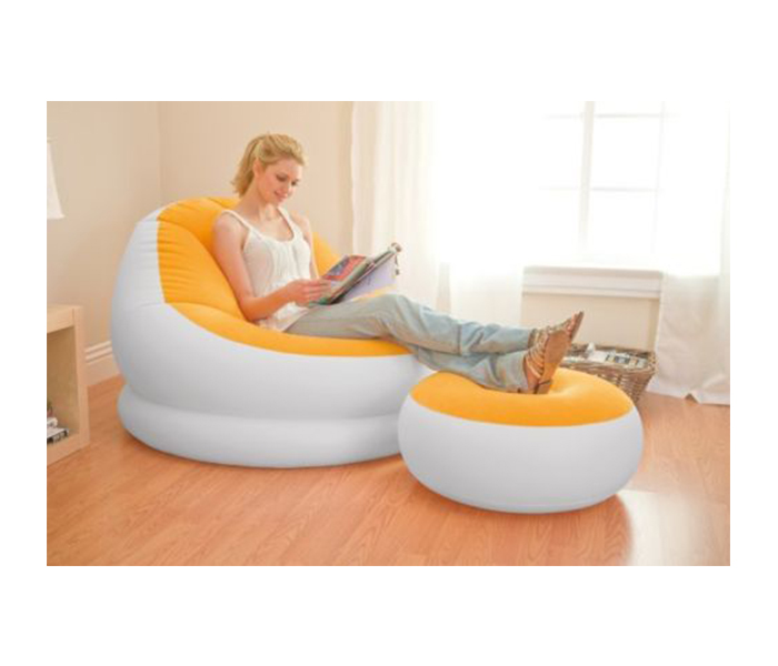 Intex ZX-68572 Inflatable Colorful Cafe Chaise Lounge Chair with Ottoman - Orange - Zoom Image 1