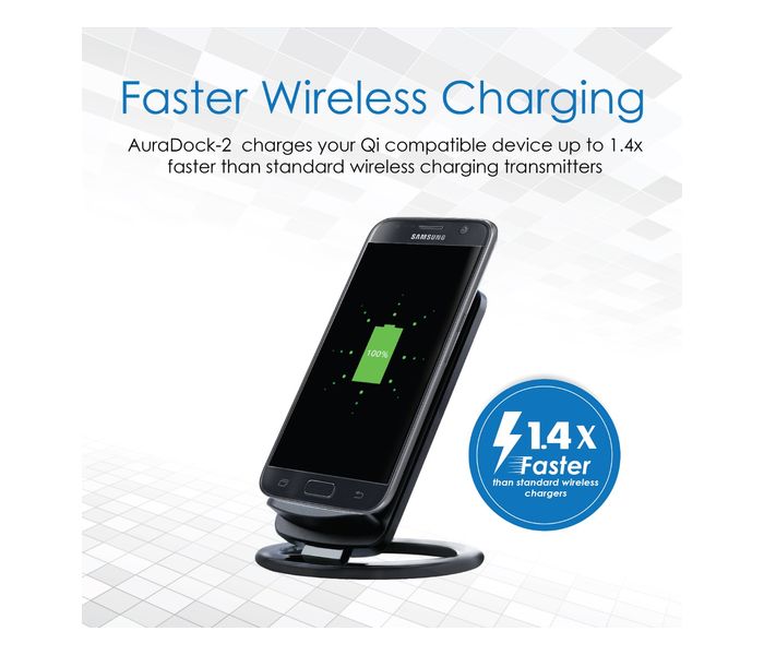 Promate AuraDock-2 Ultra Fast Universal Wireless Charger Stand for all Qi Enables Devices, Black - Zoom Image 2