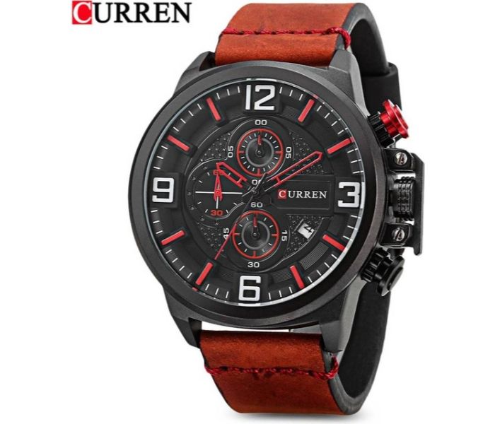 Curren 8278 Analog Quartz Watch For Men Brown and Red - Zoom Image 1