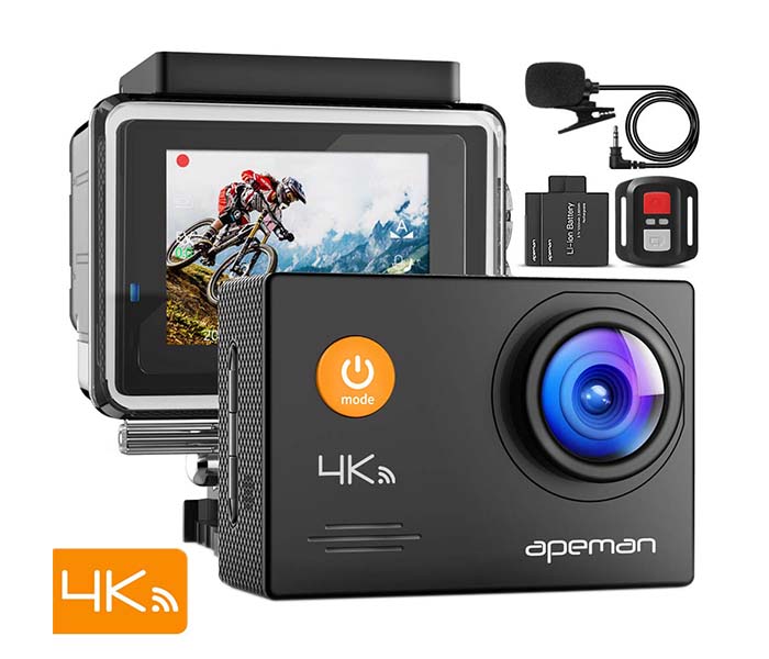 Apeman A79 4K 16MP 40M Underwater Waterproof Action Camera with WiFi, Remote Control & External Microphone, Black - Zoom Image 1