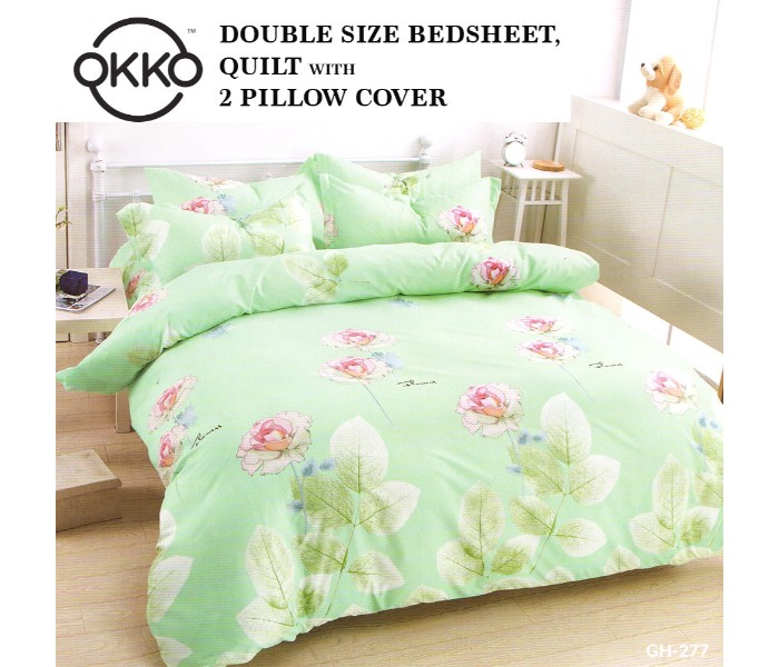 Okko OK33785 Elegant Double Size Bedsheet, Quilt and 2 Pillow Cover Green - Zoom Image 2