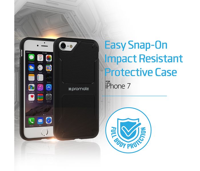 Promate Shield-i7 Easy Snap-On Impact Resistant Protective iPhone 7 Case Cover, Black - Zoom Image 1