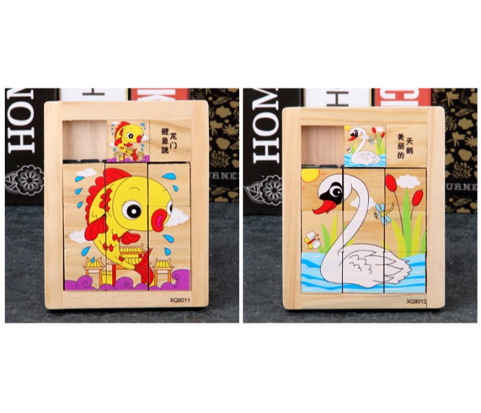 Taqdeer 204-006 Jiugongge Cartoon Wooden Sliding Puzzle Board Multicolor - Zoom Image 1