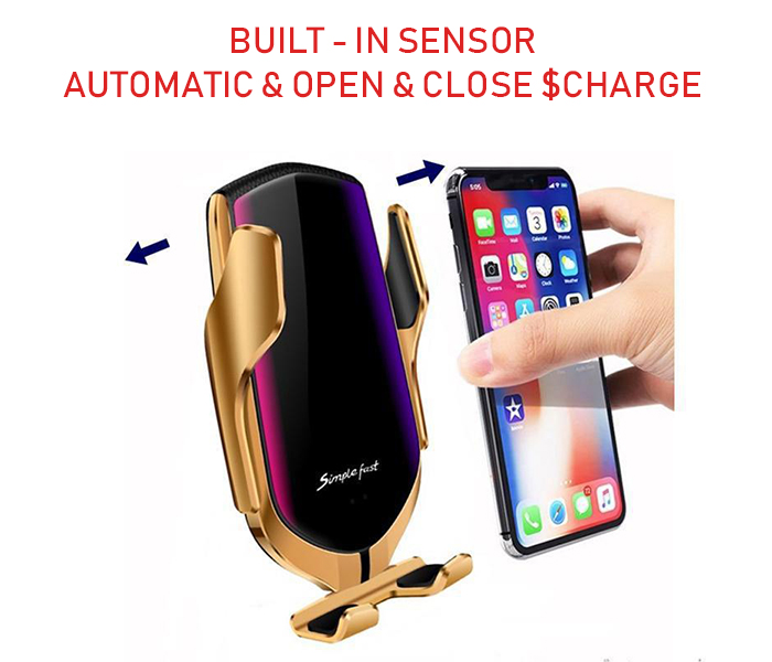 R1 Wireless 10W Qi Fast Wireless Charger With Infrared Sensor Automatic Clamp - Gold - Zoom Image 3