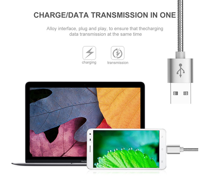 Trands TR-CA540 Micro USB to USB 2.0 Charging &amp; Sync Data Cable - Silver - Zoom Image 2