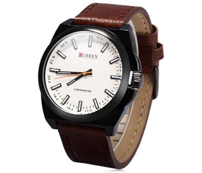 Curren 8168 Casual Analog Quartz Watch For Men Brown And White - Zoom Image 1