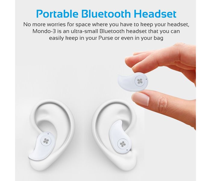 Promate Mondo-3 Lightweight Mini Wireless Mono Earphone with HD Sound Quality, White - Zoom Image 4