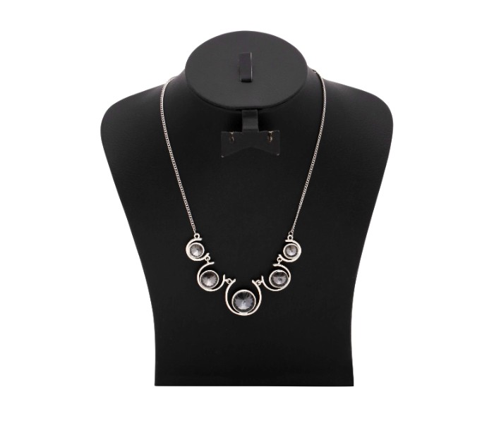 Stainless Steel 5 Stone Necklace 33045 Silver and Black - Zoom Image 1