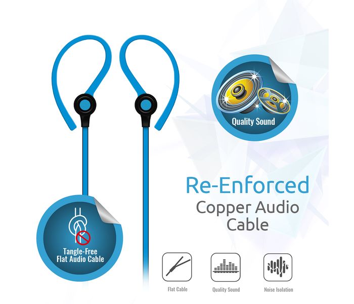 Promate Jazzy In Ear Wired Earhook Headphones with Built-In Microphone, Blue - Zoom Image 3