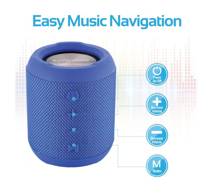 Promate Bomba Portable Wireless Speaker with Handsfree for Outdoor & Indoor - Blue - Zoom Image 1