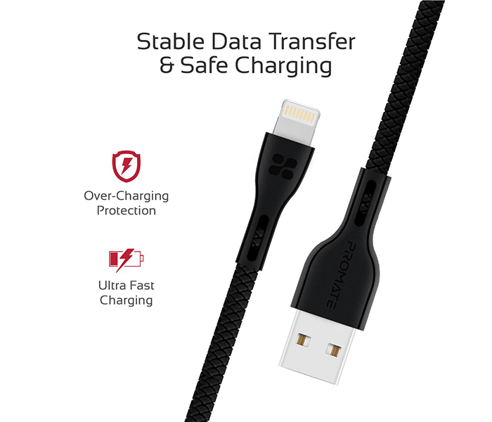 Promate Powerbeam-i Lightning to USB-A Charging Cable - 1.2 Metre, Black - Zoom Image 4