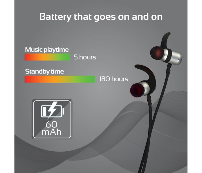 Promate Move Wireless Secure-Fit In-Ear Stereo Sporty Magnetic Earbuds, Grey - Zoom Image 4