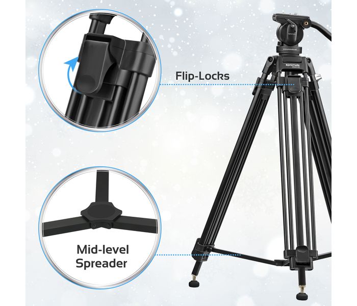 Promate Pixels-170 Professional Aluminum Video Tripod with Mid-Level Spreader, Black - Zoom Image 6