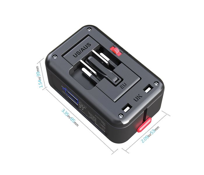 Promate UniPlug-QC3 Universal All in One Worldwide Travel Adapter with Multi Regional Socket, Black - Zoom Image 6