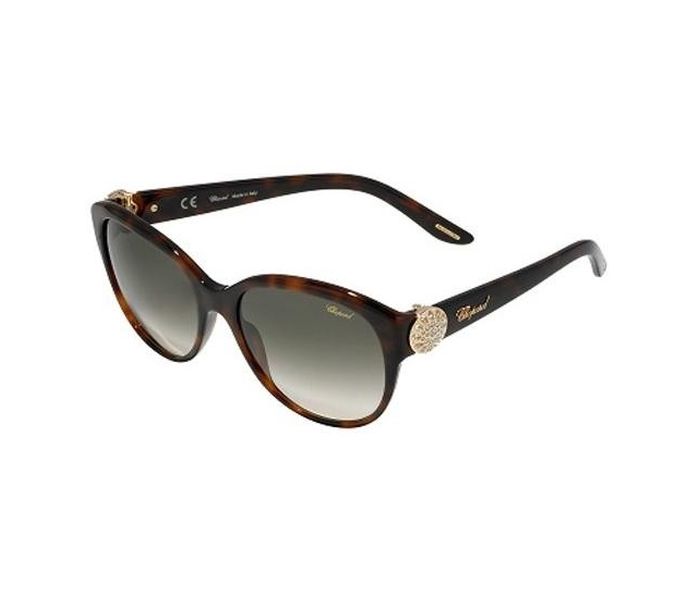 Chopard SCH185S 09XK Round Shiny Dark Havana Frame & Grey Mirrored Sunglasses for Women - Zoom Image