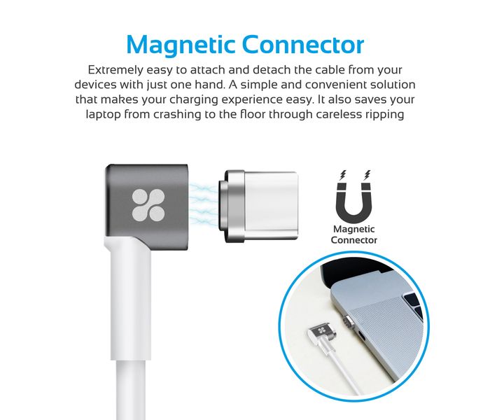 Promate MagLink-C USB-C to USB-C Magnetic Break Safe Charging Cable with Power Delivery - White - Zoom Image 2