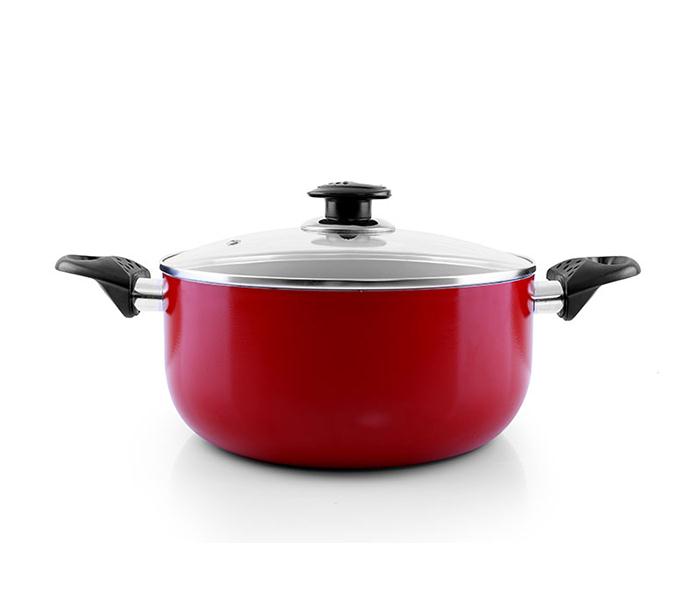 Royalford RF6443 30 cm Non Stick Ceramic Casserole with Glass Lid - Red - Zoom Image