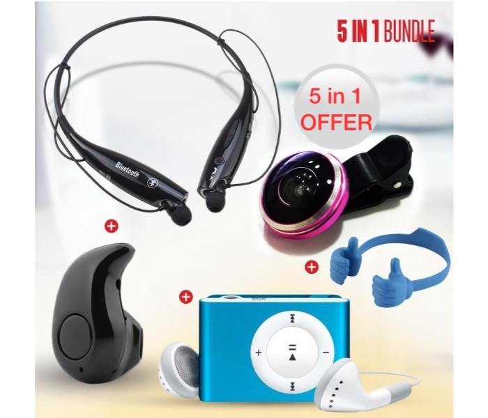 5 in 1 Gift set of Bluetooth Wireless Neckband, Mobile clip Telescope Lens, Thumb Design OK Stand Holder, MP3 Shuffle Player and Invisible Mini Bluetooth Headphone HBS730 Assorted - Zoom Image 6