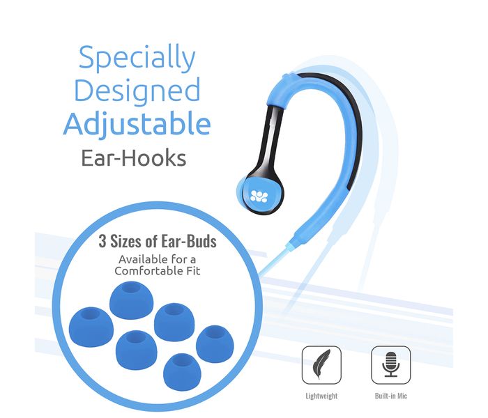 Promate Natty Universal Sporty Over the Ear Gear Buds Headphone with Noise Cancelling, Blue - Zoom Image 2