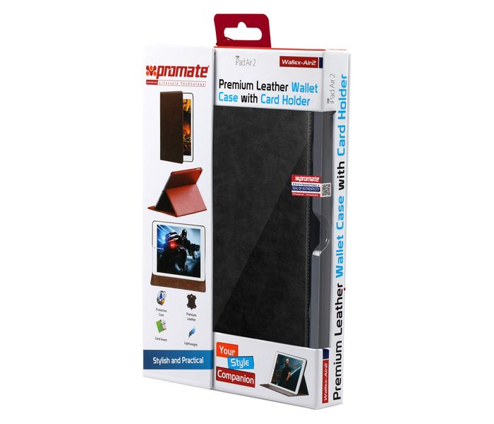 Promate Wallex-Air2 Premium Leather Wallet Case with Card Holder for iPad Air 2 - Black - Zoom Image 6