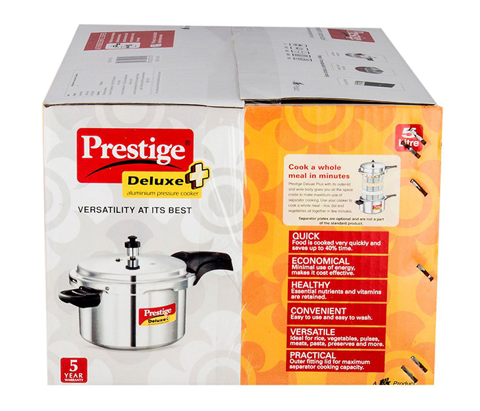 Prestige MPD10702 5 Litre Deluxe Plus Aluminium Pressure Cooker - Silver - Zoom Image 2