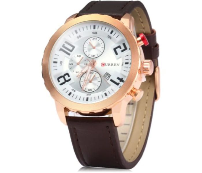 Curren 8193 Date Display Quartz Watch With Leather Strap For Men Gold - Zoom Image 1